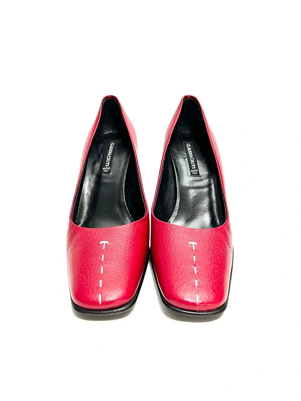 Vintage 1990s lipstick red Italian leather top stitch heels